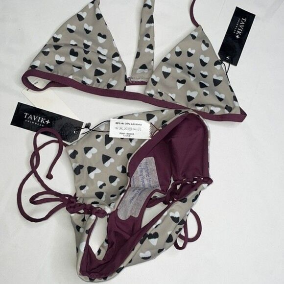 Tavik Womens BEBE Full Swim Bottom Cheetah Heart Print & RussoTriangle Swim Top - Picture 7 of 8